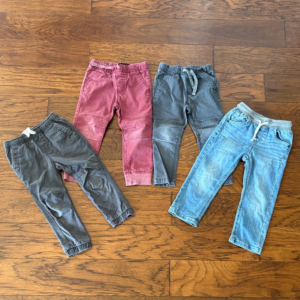 Set of 4 Cat and Jack Kids Pull-On Pants - Red, Gray, Charcoal, Light Blue Jeans